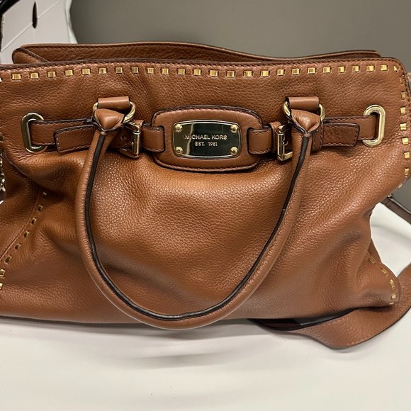 Michael Kors Hamilton Whipped Stitch Brown Leather Handbag - Picture 2 of 9